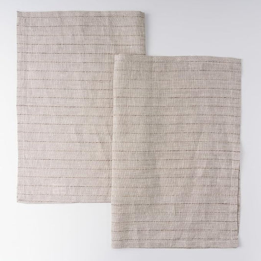 100% Pure Linen Kitchen Towels Set of 2 - French Stripe Design 18 x 24 Inch Dish Hand Towels - Handcrafted from Flax Linen Tea Towels- Linen