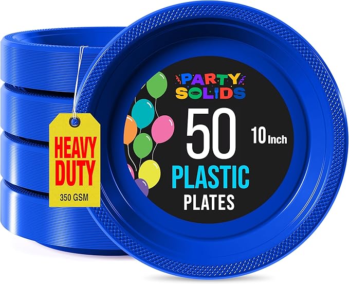 Exquisite Party Solids Dark Blue Plastic Plates For Party Supplies 10" Dark Blue Disposable Plates Heavy Duty 50 Pcs Plastic Dinnerware Sets Heavy Duty 350 GSM Disposable Dinnerware Set