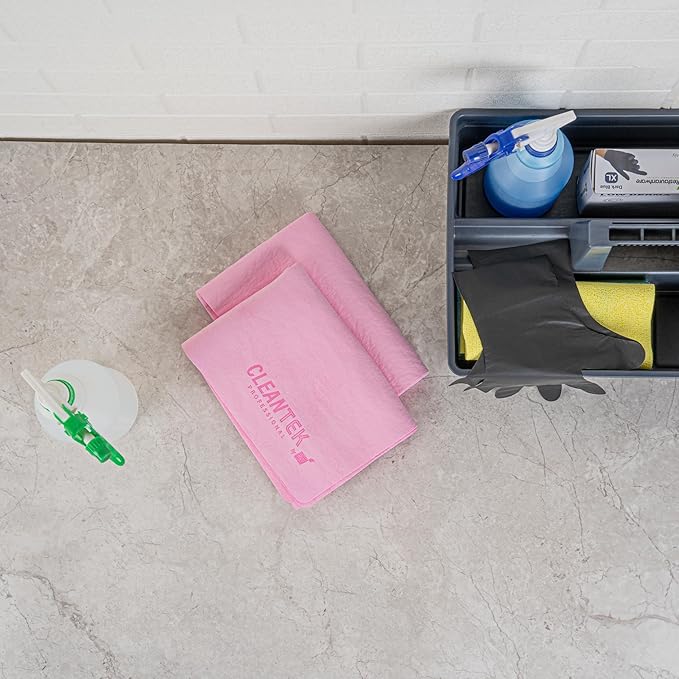 Restaurantware-Clean Tek Professional 25.2 x 16.9 Inch Chamois Cloth, 1 Reusable Microfiber Towel - Storage Tube Included, Absorbent, Pink PVA Microfiber Cleaning Rag, for Windows Or Cars