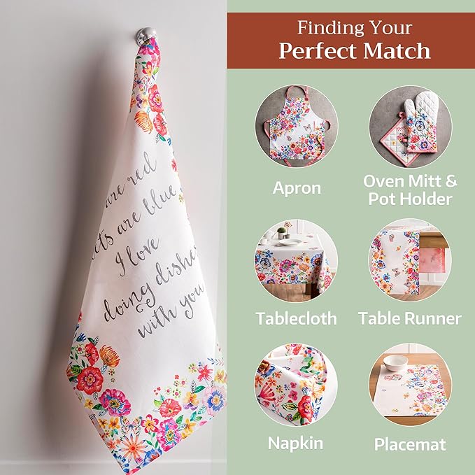 Maison d' Hermine Kitchen Towels Set of 3 100% Cotton 27.50" x 20" Reusable Cloth Tea Dish Towels Absorbent with Hanging Loop for Farmhouse Hotel Spring Summer - Happy Florals - High Summer