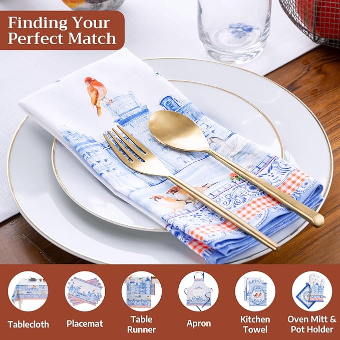 Maison d' Hermine 100% Cotton Cloth Napkins Set of 4 Everyday Reusable Square Napkins Cloth Washable Dinner Party Wedding Restaurant Hotel Kitchen Spring Summer (Amsterdam Canals, 20" x 20")