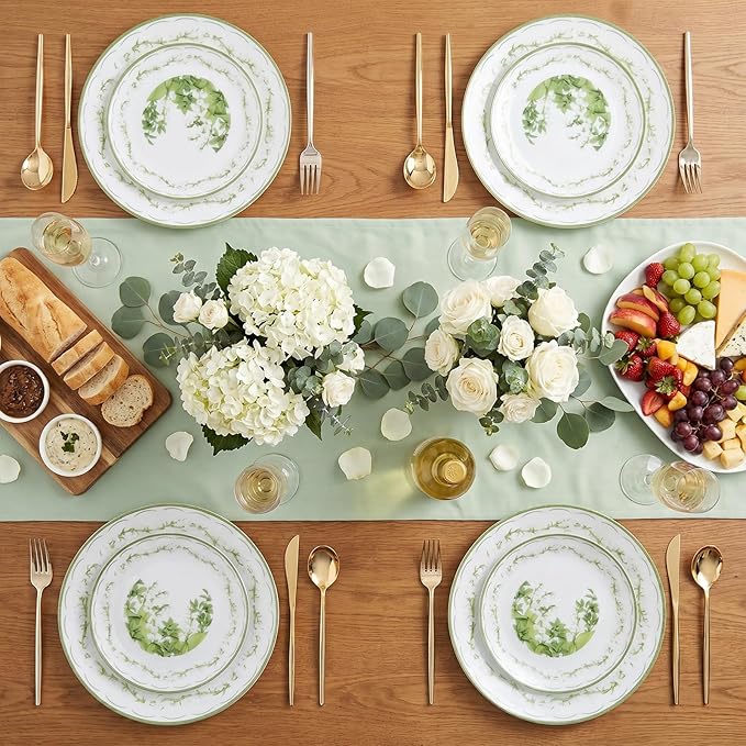 30Pcs White and Clear Plastic Plates - White Lily of the Valley Plates Disposable Heavy Duty,Perfect for Weddings, Tea Parties, Holidays - 10.25" Dinner & 7.5" Dessert Plastic Plate