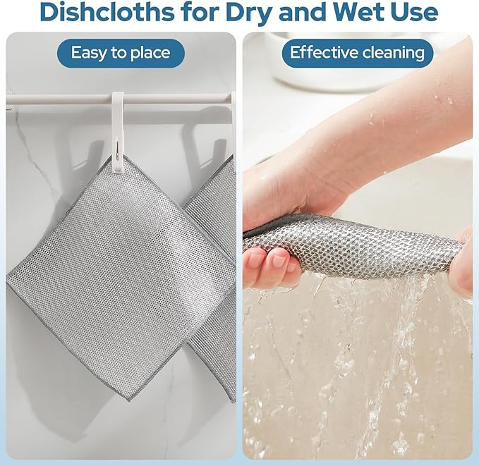 6PCS Three Layer Steel Wire Dishcloth, Multi-Functional Non-Scratch Wire Dishcloth, Wet and Dry Cleaning Rags, Stainless Steel Cleaning Cloth, Kitchen Rags for Cookware, Plates, Stove Tops