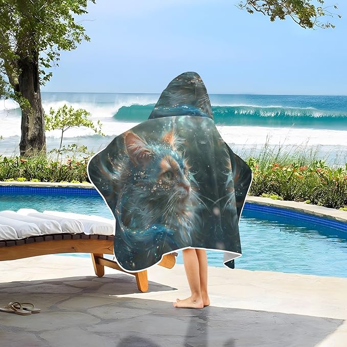 Hooded Towel for Kids Calico Cat with Diamonds on Face Beach Wrap Bath Towels 50x23.5in