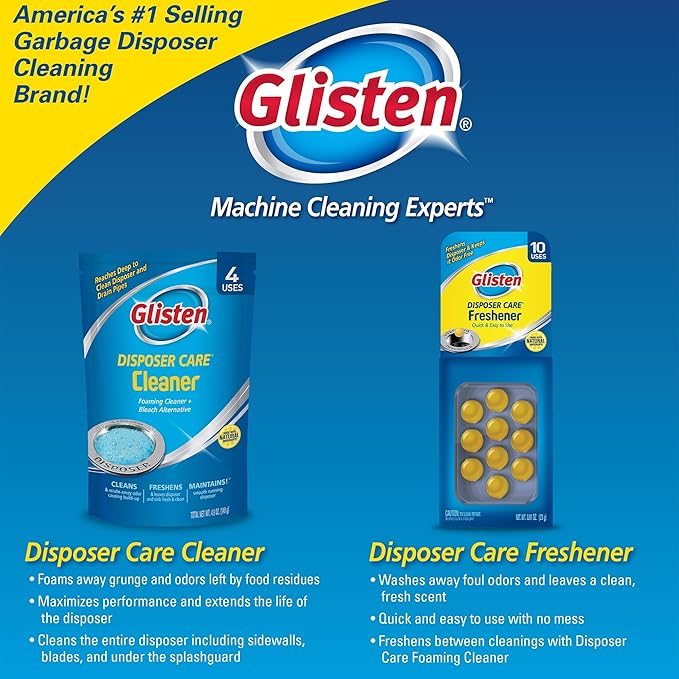 Glisten Garbage Disposer Freshener, Sink Disposal Odor Eliminator, Quick and Easy-to-Use, Lemon Scent, 10 Capsules (Pack of 12)