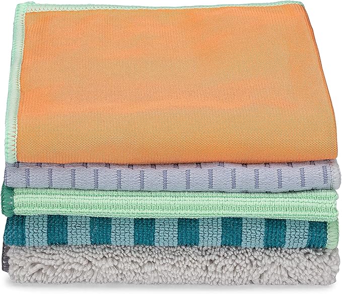Full Circle Renew, Essential Cleaning Cloths, Ultra-Durable Recycled Microfiber, Variety Pack for Cleaning Glass, Grease, Stainless Steel, Bath & Tile, and Dust, Machine Washable - Set of 5
