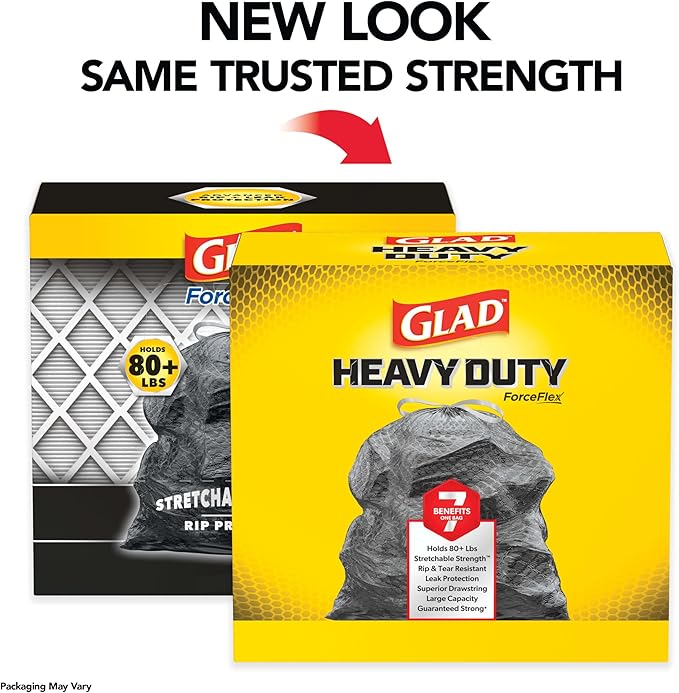 Glad Large 30 Gallon Trash Bags,Unscented Heavy Duty Garbage Bags,Forceflex with Drawstring,(Packaging May Vary), 50 Count (Pack of 150)