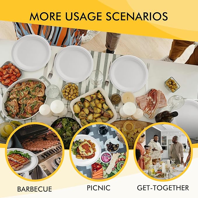 RACETOP 10 Inch [125 Pack] Paper Plates, Compostable Disposable White Bagasse Plate, Heavy-Duty Biodegradable Plates, Eco-Friendly, Made of Natural Sugarcane Fibers