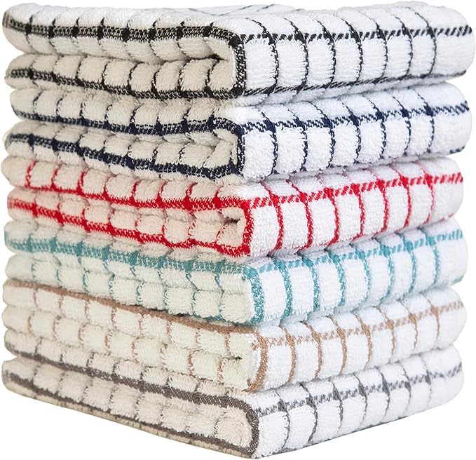 Bumble Kitchen Towels (6 Pack) | 16” x 28” | 100% Cotton Kitchen Towels | 385 GSM | Soft, Highly Absorbent & Durable Dish Towels for Kitchen | Multicoloured Checked