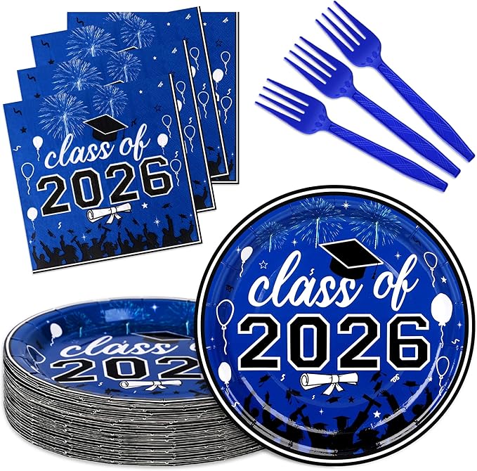 75 Pcs Graduation Plates and Napkins Party Supplies Set,Serves 25 Guests Blue 2026 Graduation Plates and Napkins,Disposable Paper Tableware Set for Graduation Party Decorations