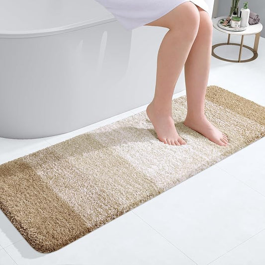 OLANLY Bathroom Runner Rugs Mat 47x17, Extra Soft Absorbent Microfiber Bath Rugs, Rubber Backing, Quick Dry, Washable Long Bath Mats for Bathroom Floor, Tub and Shower, Home Decor Accessories, Tan