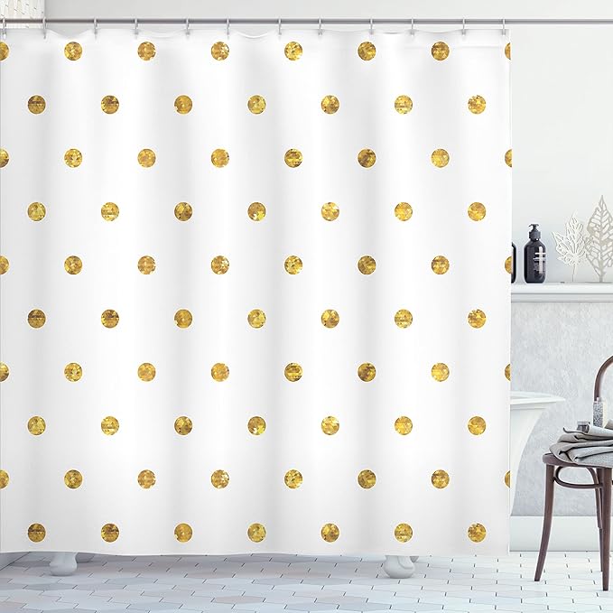 Ambesonne Modern Shower Curtain, Blurry Crystalised Yellow Ombre Geometric Circles Rounds Plain Backdrop Print, Cloth Fabric Bathroom Decor Set with Hooks, 69" W x 70" L, Yellow White