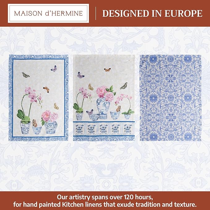 Maison d' Hermine Kitchen Towels Set of 3 100% Cotton 27.50" x 20" Reusable Cloth Tea Dish Towels Absorbent with Hanging Loop for Kitchen Farmhouse Hotel Spring Summer - Canton