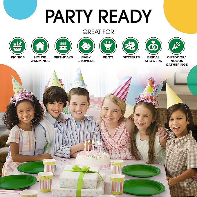Exquisite Party Solids Green Plastic Plates For Party Supplies 7" Green Disposable Plates Heavy Duty 50 Pcs Plastic Dinnerware Sets Heavy Duty 350 GSM Disposable Dinnerware Set