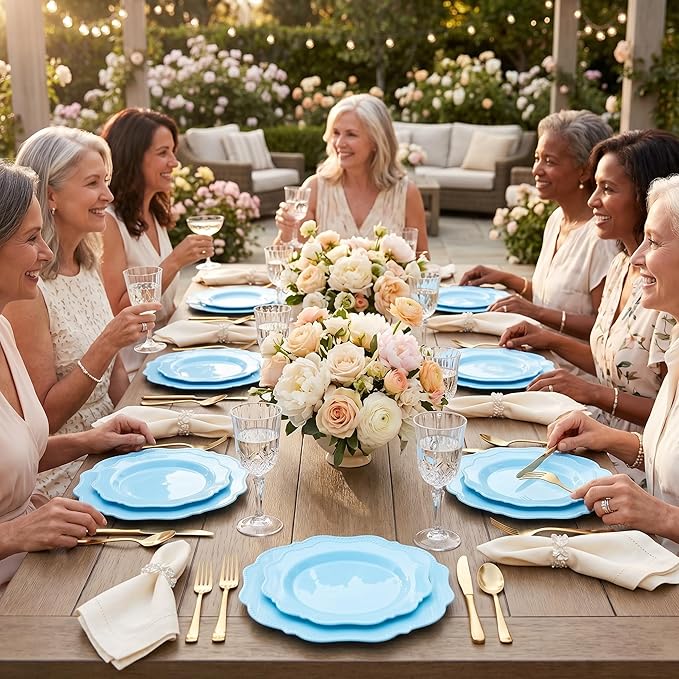 COLOSUS 60Pcs Blue Plastic Plates, Light Baby Blue Party Plates, Heavy Duty 30 Dinner plate 10.5” and 30 Salad/Dessert Plate 8.25” for Easter day, Party,Dinner