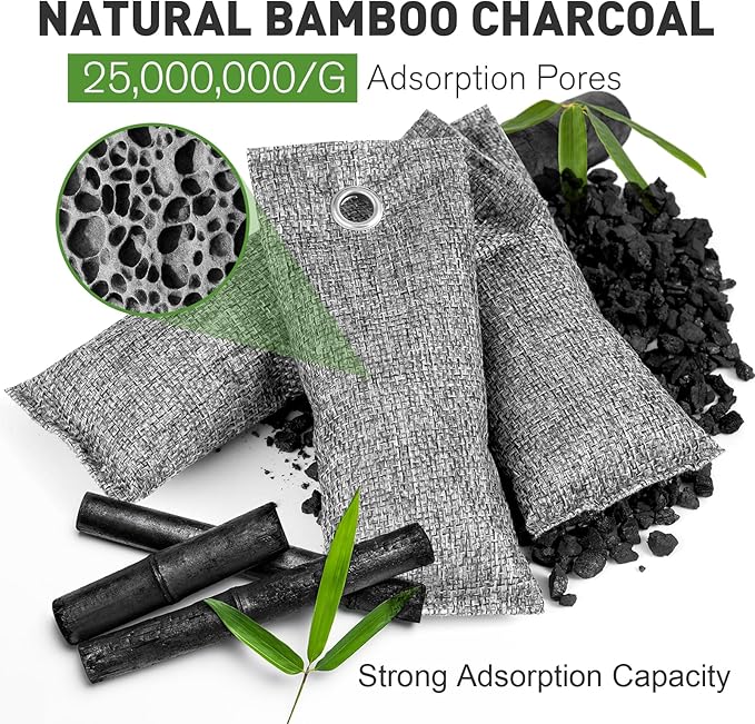 TUXIYA 8Pack Activated Charcoal Odor Absorber, Odor Eliminator for Strong 0dor,Shoe Deodorizer,Bamboo Charcoal Air Purifying For in Car,Closet,Shoe, Basement(50g/1.77oz Each)