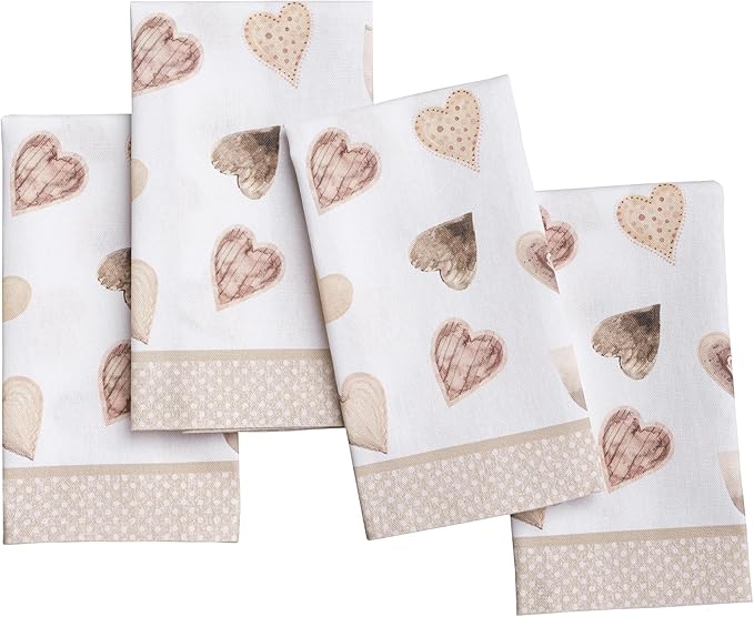 Maison d' Hermine 100% Cotton Cloth Napkins Set of 4 Everyday Reusable Square Napkins Cloth Washable Dinner Party Wedding Restaurant Hotel Kitchen Spring Summer (Lovely Hearts, 18" x 18")