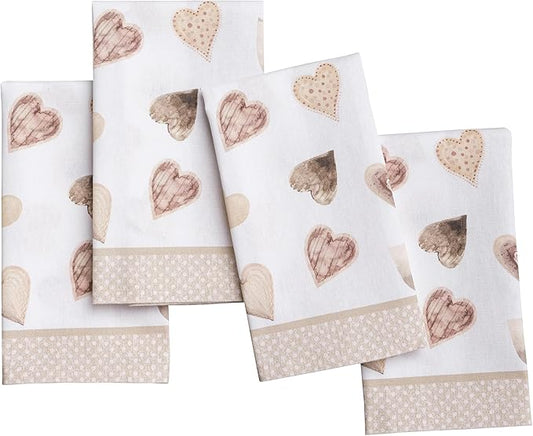 Maison d' Hermine 100% Cotton Cloth Napkins Set of 4 Everyday Reusable Square Napkins Cloth Washable Dinner Party Wedding Restaurant Hotel Kitchen Spring Summer (Lovely Hearts, 18" x 18")