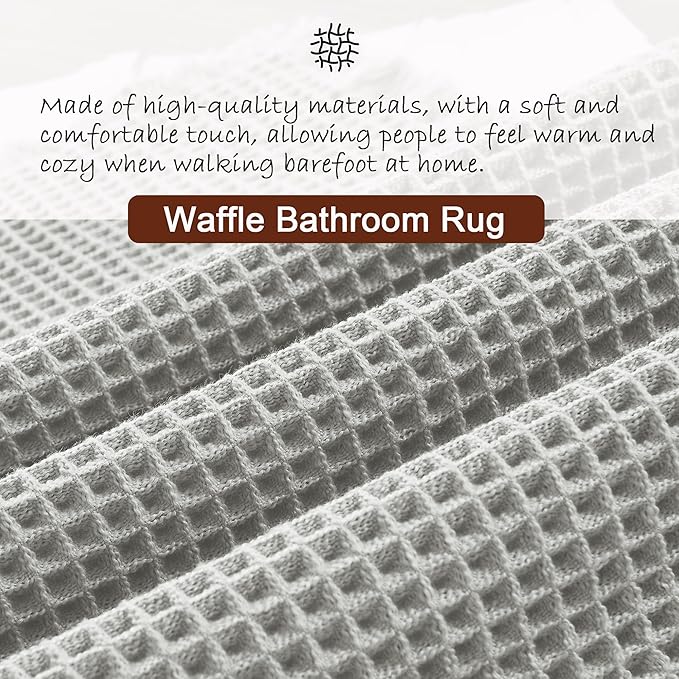 DWCN Waffle Bathroom Mat Set, Super Absorbent Non Slip Bath Rug Set for Bathroom Floor, Shower Mats 2 Pcs for Tub, Washable Kitchen Rugs for Farmhouse Boho Home Decor, 24"x16"Plus 32"x20", Grey
