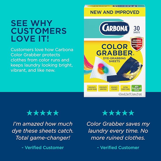 Carbona Color Grabber™ | Protects Laundry from Color Runs or Bleeds | Mix Whites & Colors | in-Wash Dye Grabbing Sheets | 30 Count Per Box, 3 Pack