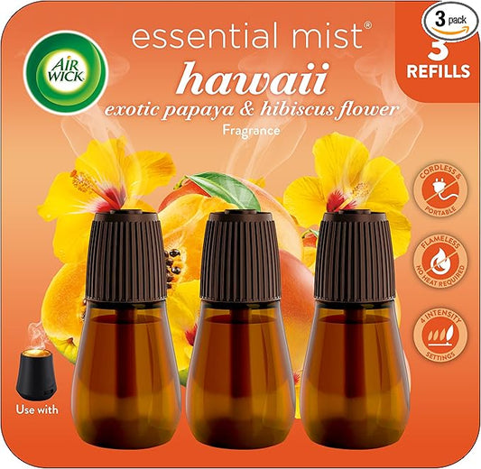 Air Wick Essential Mist - Refill, Hawaii Exotic Papaya & Hibiscus Flower, 3 Count