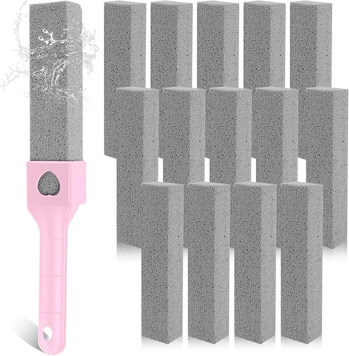 15 Packs Pumice Cleaning Stone, Pumice Stone for Toilet Cleaning with Removable Extra Long Handle, Powerful Cleaner for Hard Water Rings,Calcium Stains, Stone Toilet Bowl Cleaner for Home (15, Pink)