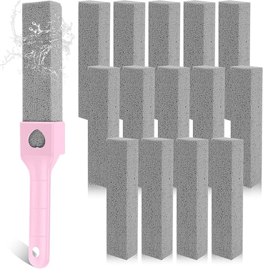 15 Packs Pumice Cleaning Stone, Pumice Stone for Toilet Cleaning with Removable Extra Long Handle, Powerful Cleaner for Hard Water Rings,Calcium Stains, Stone Toilet Bowl Cleaner for Home (15, Pink)