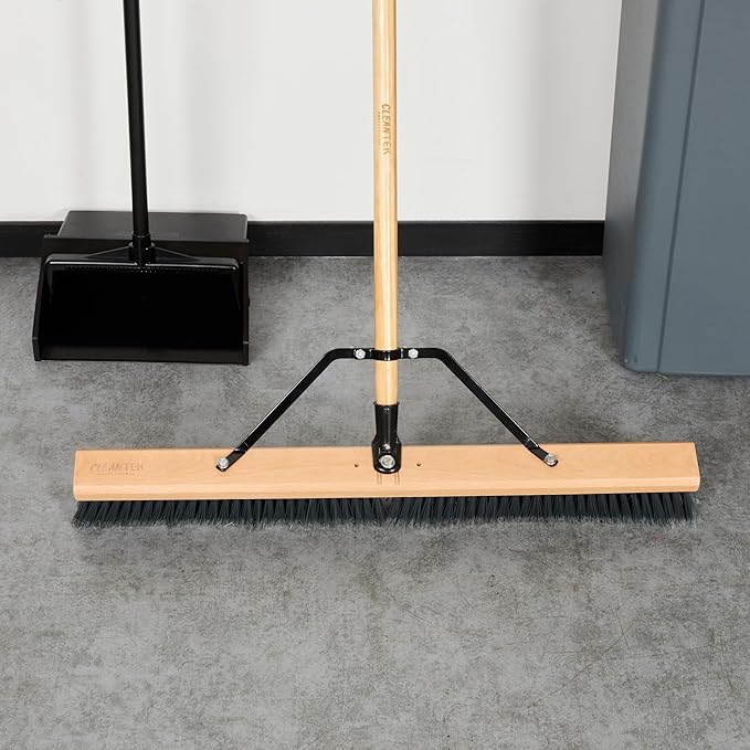 Restaurantware-BROOM HEAD ONLY: Clean Tek Professional 30-Inch Broom Head, 1 Heavy-Duty Push Cleaning Tool - Handle And Brace Sold Separately, Medium Plastic Bristles, Wooden, Commercial Use
