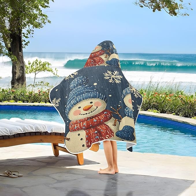 Blueangle Kids Bath Towel Wrap - Cute Cartoon Snowmen Hooded Kids Towel - Super Soft Absorbent Quick Dry Toddler Shower Pool Beach Towel #1