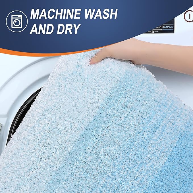 OLANLY Bathroom Runner Rugs Mat 47x17, Extra Soft Absorbent Microfiber Bath Rugs, Rubber Backing, Quick Dry, Washable Long Bath Mats for Bathroom, Tub and Shower, Home Decor Accessories, Sky Blue