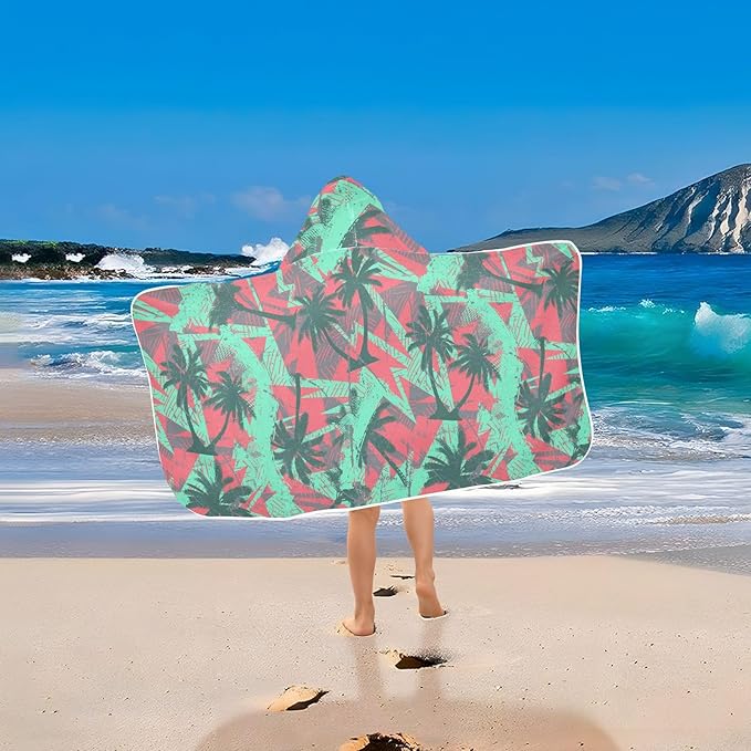 susiyo Kids Hooded Bath Towel Palms Grunge Beach Towel for Kids 23.5 x 50 Inch Microfiber Soft Absorbent Quick Dry Bath Swim Pool Towel Wrap Poncho Bathrobe with Hood for Kids Toddler