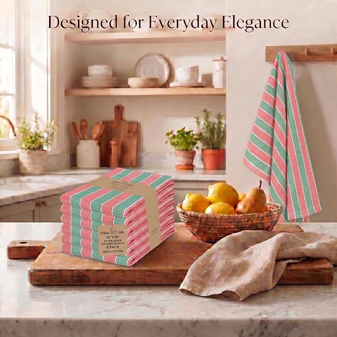 Urban Villa Kitchen Towels Set of 6 Christmas Kitchen Towels 20X30 Inches 100% Cotton Highly Absorbent Kitchen Towels Premium Quality Ultra Soft Mitered Corners KitchenTowels