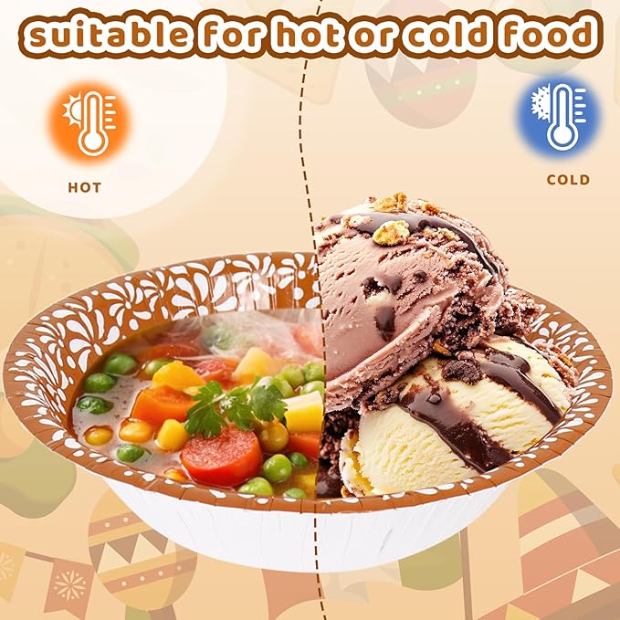 FYSUIMU 100 Pcs Mexico Fiesta Paper Bowls Cielito Lindo Party Snack Bowl Disposable Serving Bowls for Mexican Themed Party Household Supplies Decor, 12 Oz