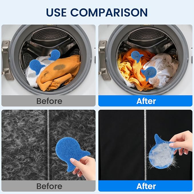Pet Hair Remover for Laundry, Reusable Dog & Cat Fur Catcher Tool, Effectively Removes Pet Hair, Lint and Dander from Bedding and Clothing, Suitable for Washing Machines, Dryer (Blue)