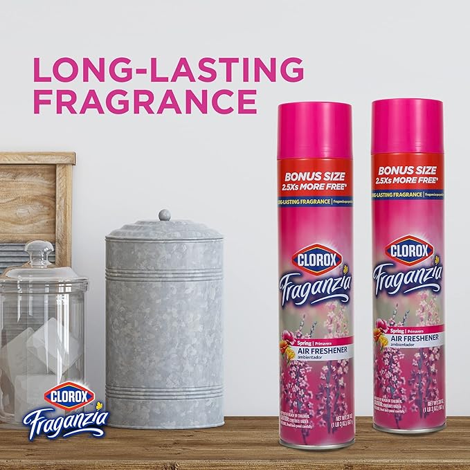 Clorox Fraganzia Aerosol Air Freshener Spray in Spring Scent - Long-Lasting Odor Eliminator and Room Freshener for Home, Bathroom, Bedroom, and Kitchen, 20 oz Bonus Size - 12 Pack