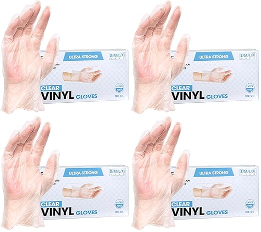 ForPro Disposable Vinyl Gloves, Clear, Industrial Grade, Powder-Free, Latex-Free, Non-Sterile, Food Safe, 2.75 Mil. Palm, 3.9 Mil. Fingers, Medium, (Pack of 400)