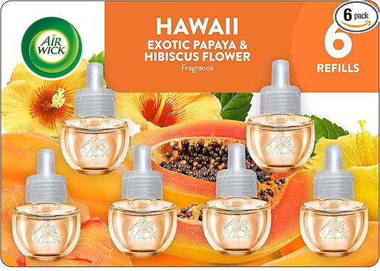 Air Wick Plug-In Scented Oil Air Freshener Warmer Refills, Hawaii Exotic Papaya and Hibiscus Flower, 6 Count