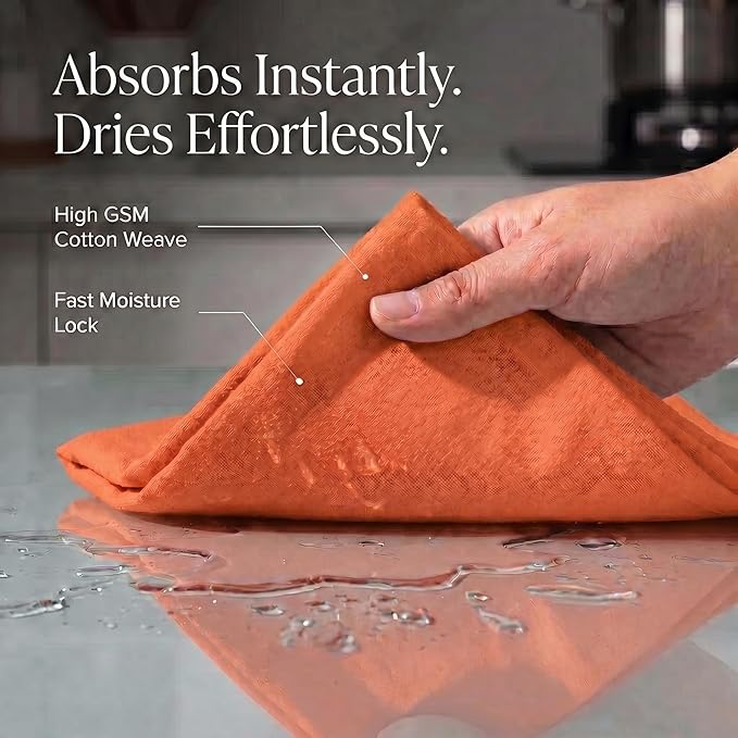Urban Villa Kitchen Towels 100% Cotton Dish Towels for Kitchen(Set of 6)20”x30” Dish Cloths Highly Absorbent Kitchen Linen Set with Hanging Loop Perfect for Drying Dishes Cleaning Hand Towels – Orange