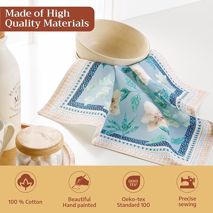 Maison d' Hermine 100% Cotton Cloth Napkins Set of 4 Everyday Reusable Square Napkins Cloth Washable Dinner Party Wedding Restaurant Hotel Kitchen Spring Summer (Winter Floral, 18" x 18")