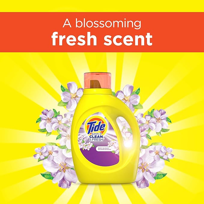 Tide Simply Clean & Fresh Liquid Laundry Detergent, Berry Blossom, 64 Loads 92 Fl Oz
