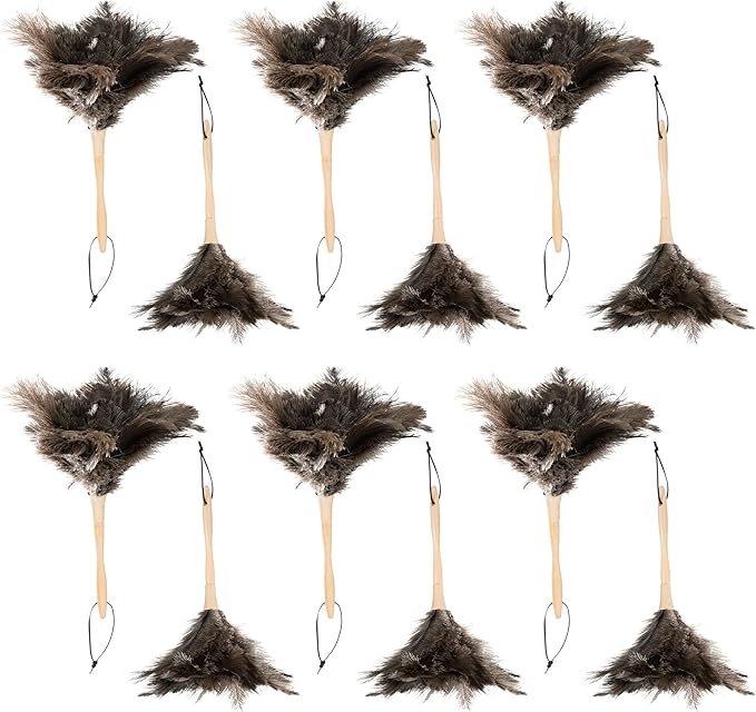 Superio Ostrich Feather Duster Fluffy Dust Remover, with Wooden Handle Reusable for Cleaning Homes, Ceilings, and Furniture (12 Pack)