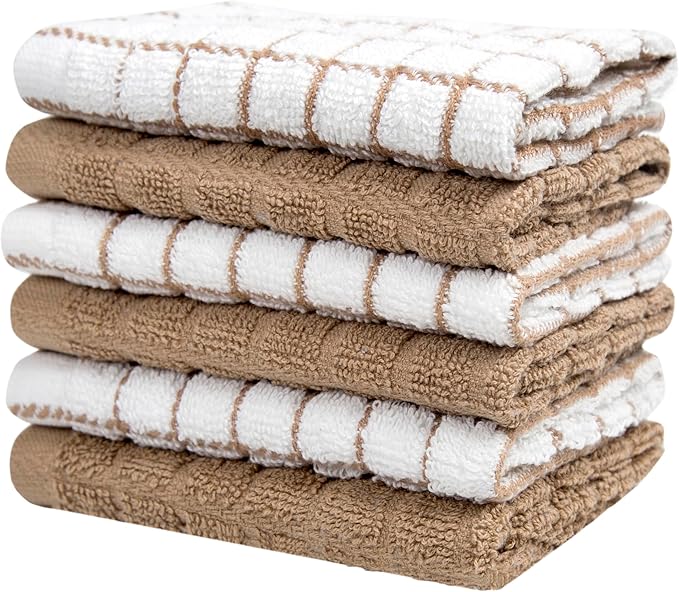 Bumble Dish Cloths (6 Pack) | 12” x 12” | 100% Cotton Kitchen Towels | 405 GSM | Soft, Highly Absorbent & Durable Dish Towels for Kitchen | Tan