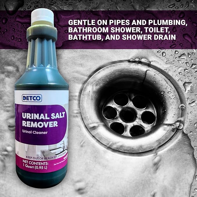 Urinal Salt Remover Concentrate - Safe on Pipes and Plumbing, Odor Control, Cleans Rust, Scale, and Uratic Salt Build-Up, Case of 12