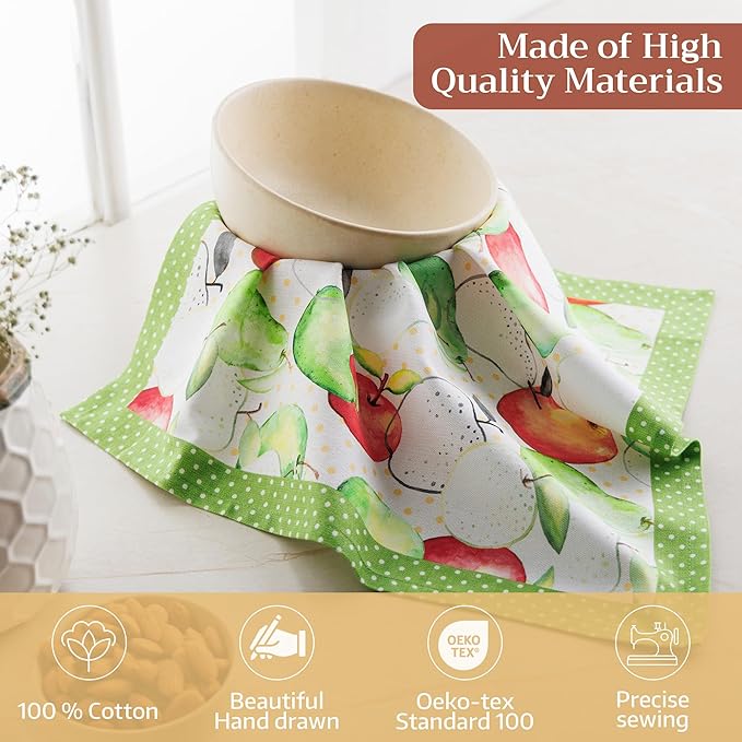 Maison d' Hermine 100% Cotton Cloth Napkins Set of 4 Everyday Reusable Square Napkins Cloth Washable Dinner Party Wedding Restaurant Hotel Kitchen Spring Summer (Apples & Pears, 18" x 18")