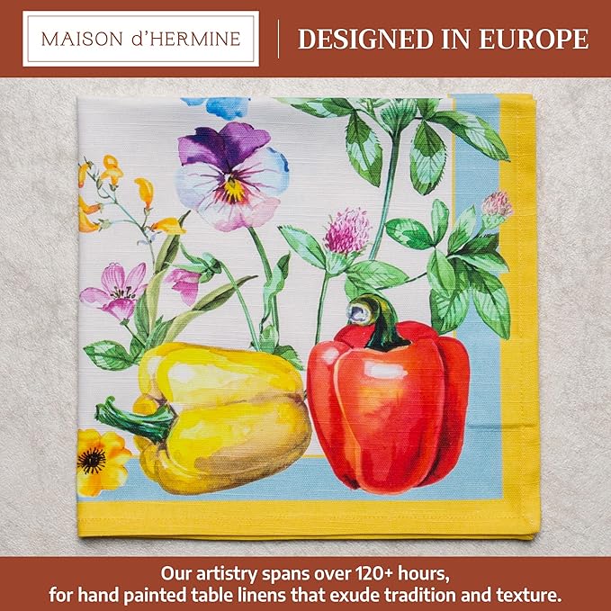 Maison d' Hermine 100% Cotton Cloth Napkins Set of 4 Everyday Reusable Square Napkins Cloth Washable Dinner Party Wedding Restaurant Hotel Kitchen Spring Summer (Giverny, 20" x 20")
