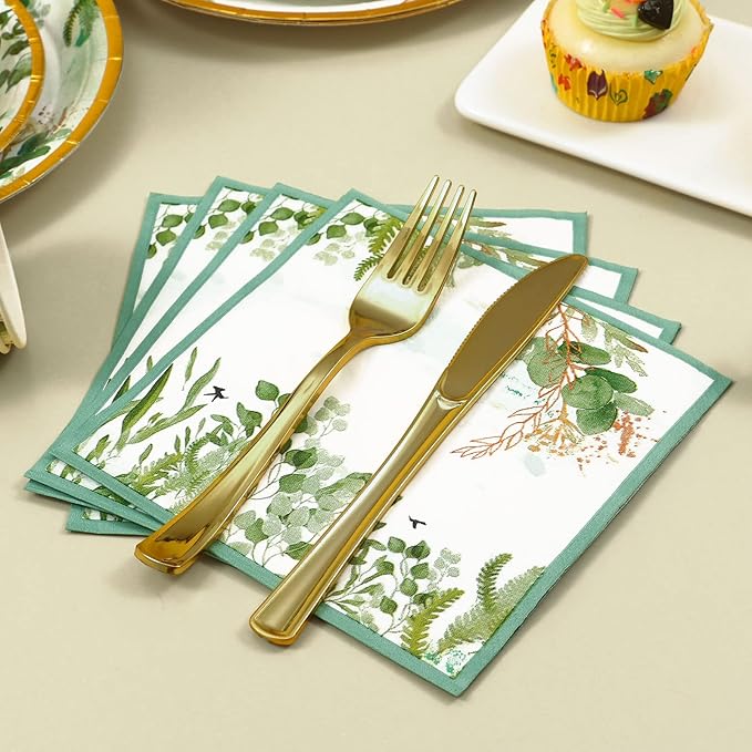 168 Pcs Sage Green Baby Shower Decorations, Sage Green Plates, Bridal Shower Plates and Napkins sets, Eucalyptus Baby Shower Birthday Baptism Wedding Shower Decorations, Serves 24