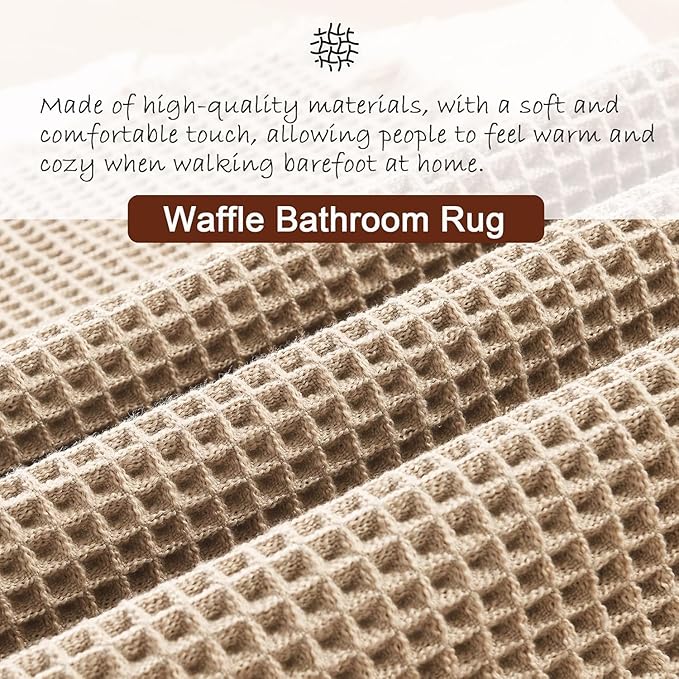 DWCN Waffle Bathroom Mat Set, Super Absorbent Non Slip Bath Rugs Set for Bathroom Floor, Shower Mats 2 Piece for Tub, Washable Kitchen Rugs for Farmhouse Boho Home Decor, 20 x 32 Inch, Brown