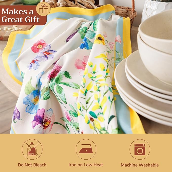 Maison d' Hermine Kitchen Towels Set of 3 100% Cotton 27.50" x 20" Reusable Cloth Tea Dish Towels Absorbent with Hanging Loop for Kitchen Farmhouse Hotel Spring Summer - Giverny