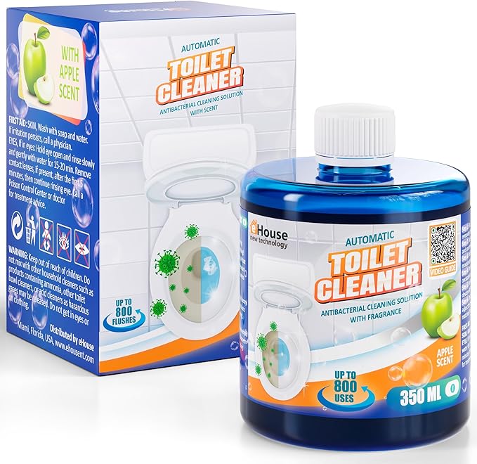 eHouse Refill Bottle Automatic Toilet Bowl Cleaner with Antibacterial and Cleansing Properties, Rich Foam, and a Pleasant Scent of Lemon, Green Apple, or Hypoallergenic Unscented Option. (APPLE)