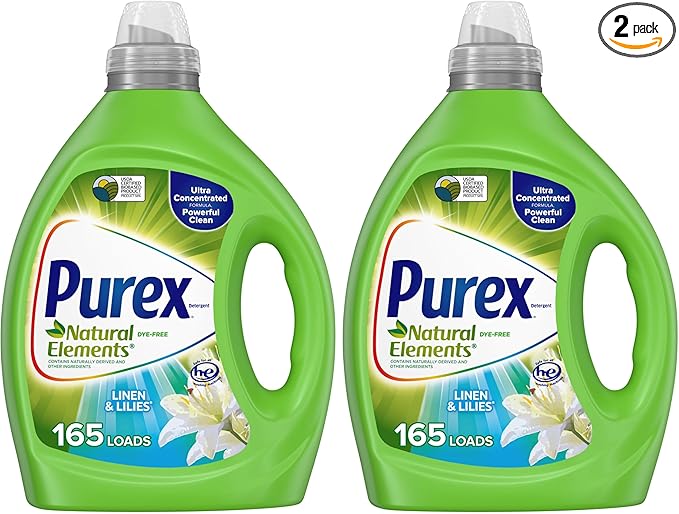 Purex Liquid Laundry Detergent,Ultra Concentrated,Natural Elements Linen & Lilies,82.5 Ounce,165 Loads,(Pack of 2)